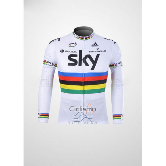 Sky UCI Mondo Campione Ropa Ciclismo Culotte Largo 2012 Hombre Mangas Largas Negro y Blanco